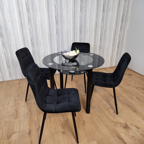 Black round glass - dining, table