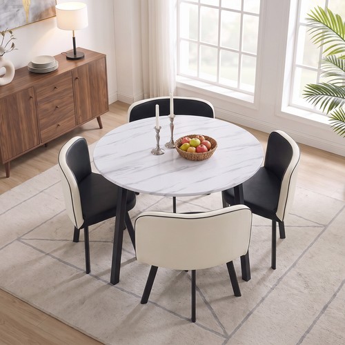 Round marble effect dining - marble,