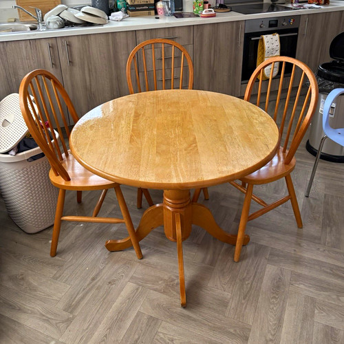 Round wood dining table set - dining,