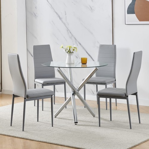 Round glass dining - glass, table