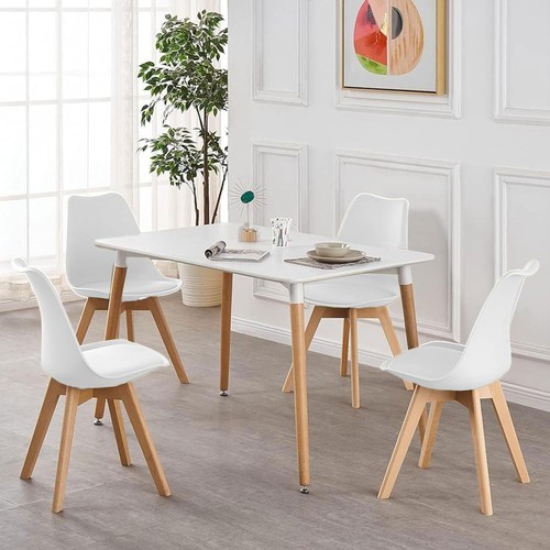 Wooden dining table and chairs - and,