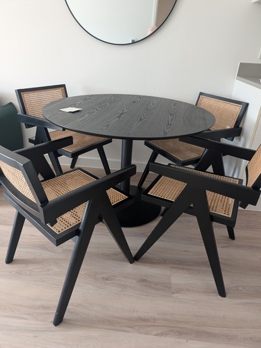 Round black wood - wood, table