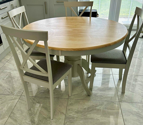 Round oak dining table chairs - oak,