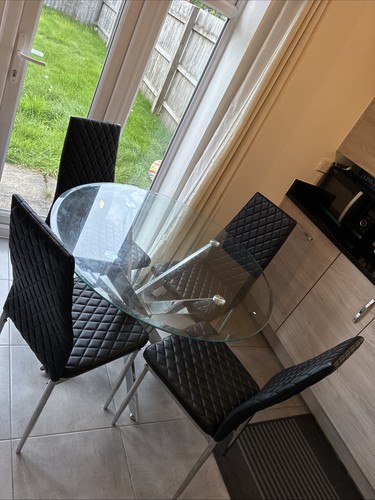 Round glass dining table and - glass,