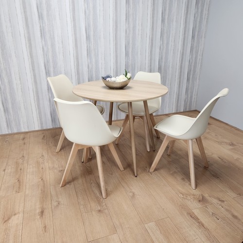 Round oak effect dining table - oak,
